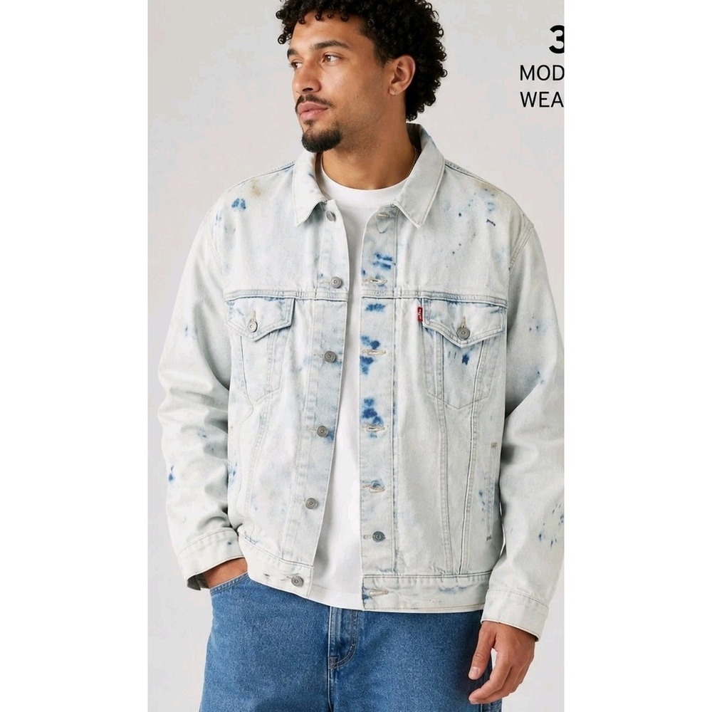 LEVI'S Denim Trucker Distressed Acid Washed Y2K Jacket Men's 3XL Grunge